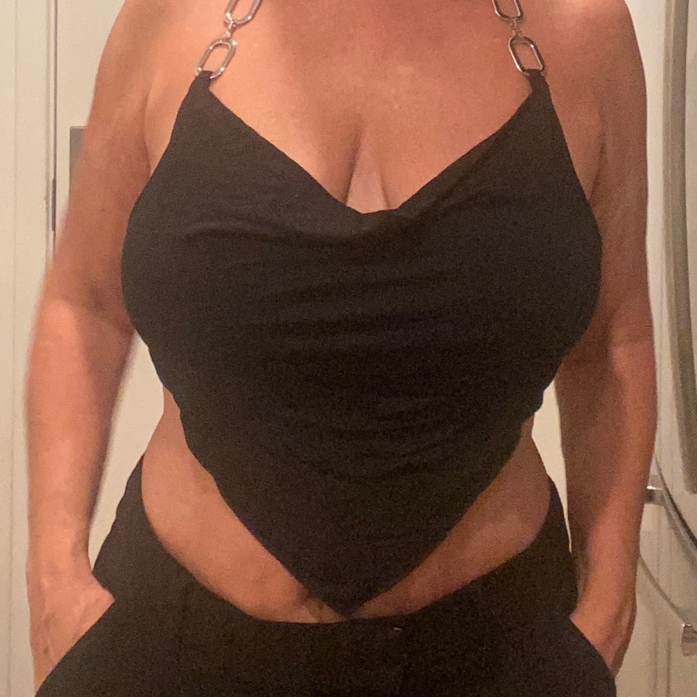 Black Halter Top with Chain Straps